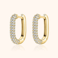 Goldene Creolen mit Zirkonia, rechteckig, 925er Silber, eleganter Schmuck für Damen.