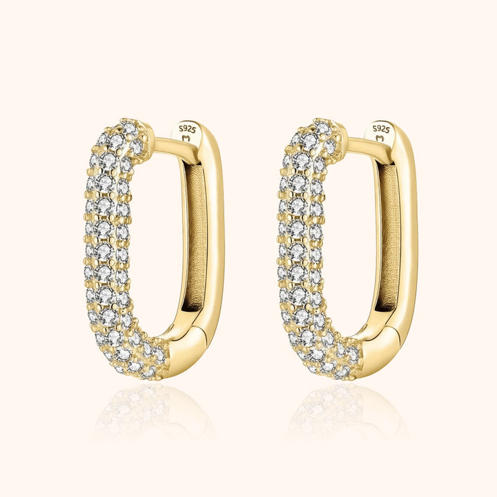 Goldene Creolen mit Zirkonia, rechteckig, 925er Silber, eleganter Schmuck für Damen.