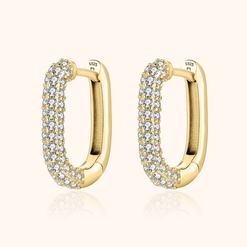 Goldene Creolen mit Zirkonia, rechteckig, 925er Silber, eleganter Schmuck für Damen.