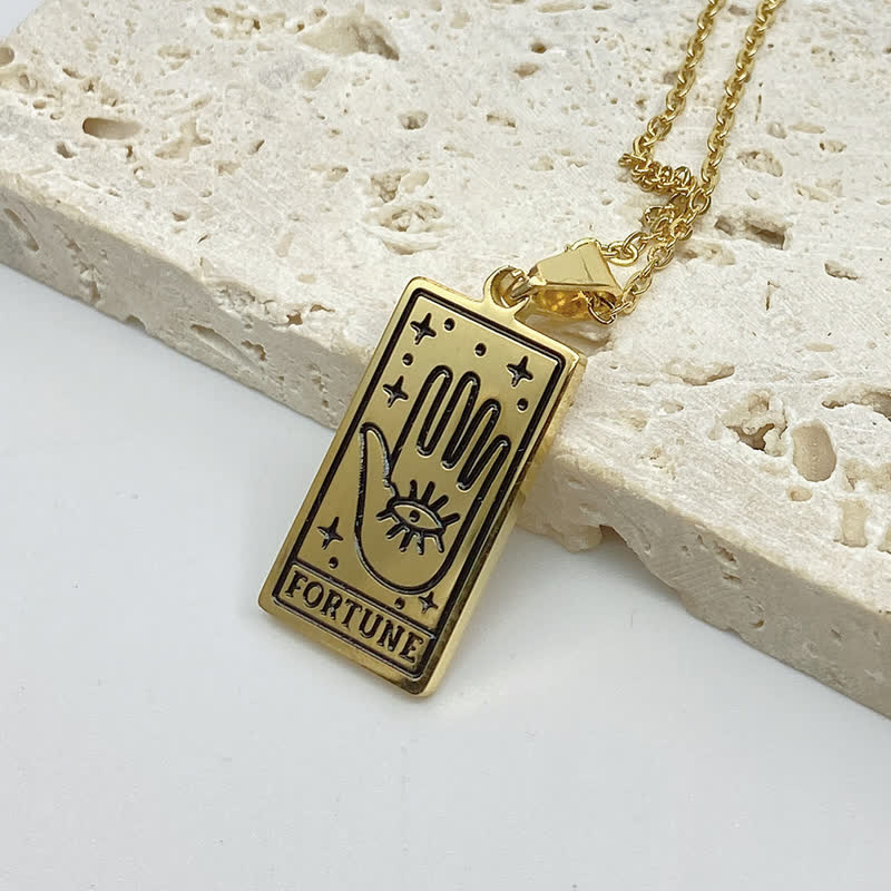 Goldene Halskette mit Tarot-Anhänger, Fortune-Motiv, Hand und Auge, Schmuck für Damen.