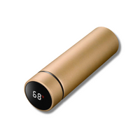 Goldene smarte Thermosflasche mit Temperaturanzeige, Edelstahl, isoliert, tragbar.