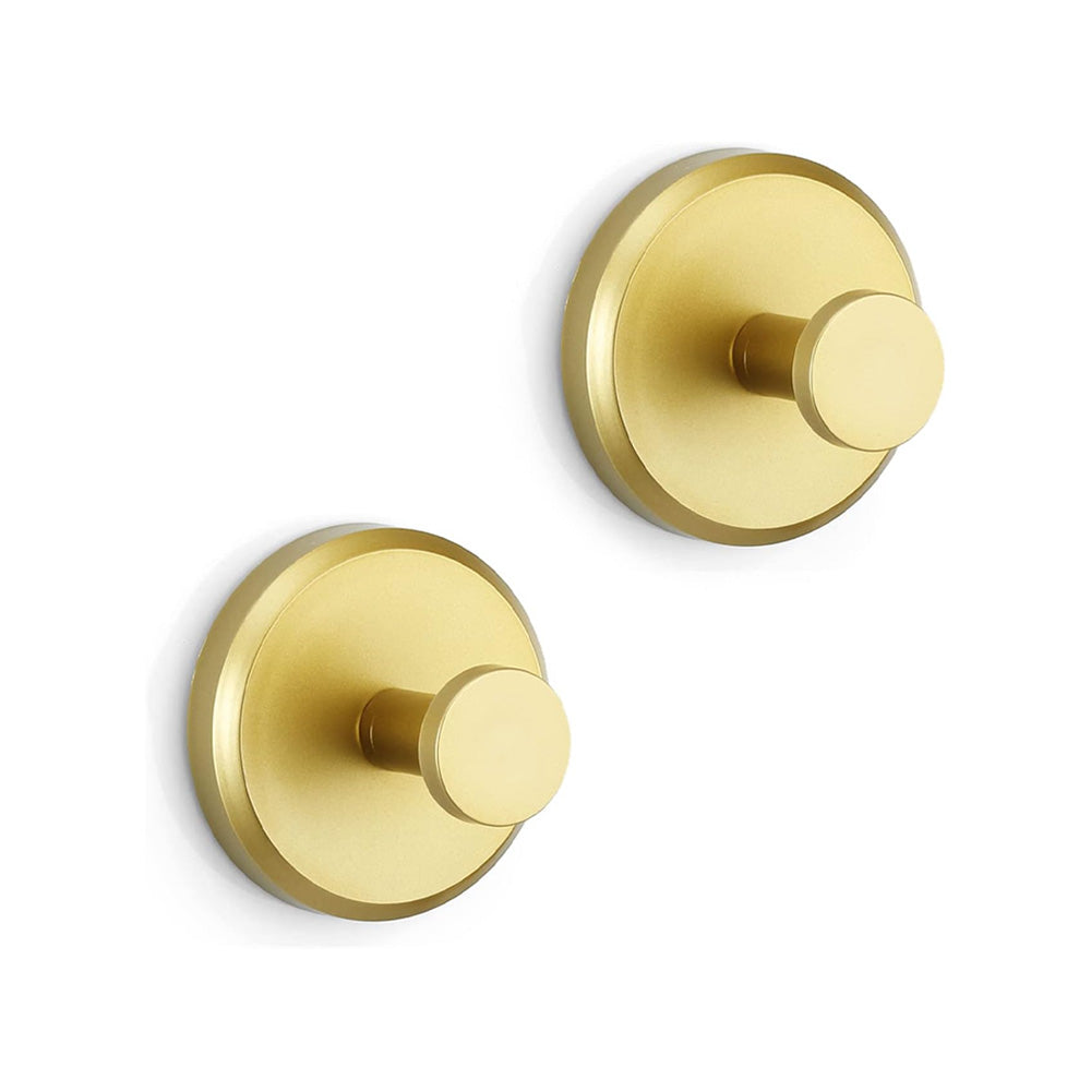 Zwei goldene Wandhaken aus Metall, rund, modern, für Badezimmer oder Küche.