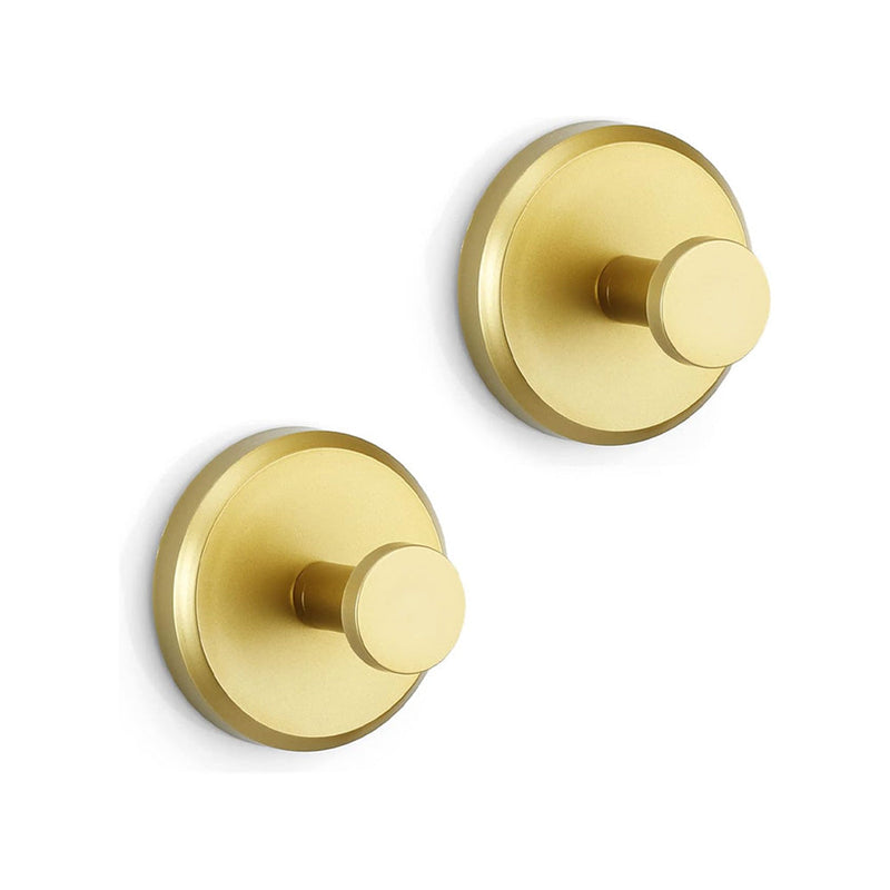 Zwei goldene Wandhaken aus Metall, rund, modern, für Badezimmer oder Küche.