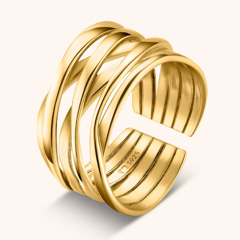 Goldener Ring aus Sterlingsilber, offenes Design, eleganter Schmuck, Damenmode, Geschenkidee.