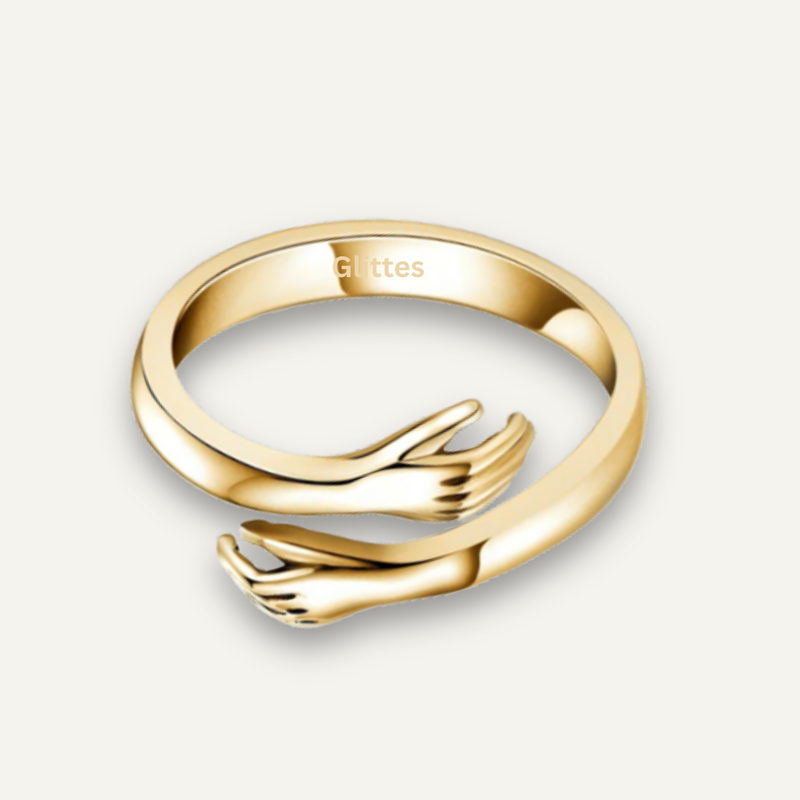 Goldener Ring mit Handdesign, eleganter Schmuck, modisches Accessoire, Geschenkidee.