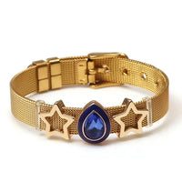 Goldenes Armband mit blauen Edelstein und Sternen, Edelstahl, modisches Schmuckstück.