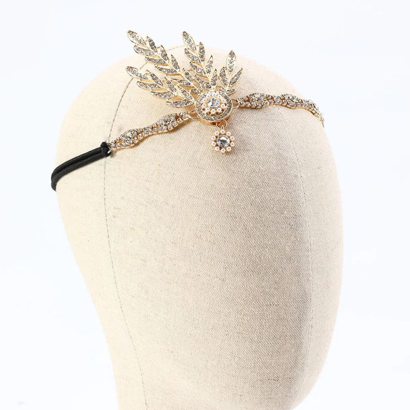 Goldenes Stirnband mit Kristallen, Blattdesign, eleganter Haarschmuck, Hochzeit, Damenmode.