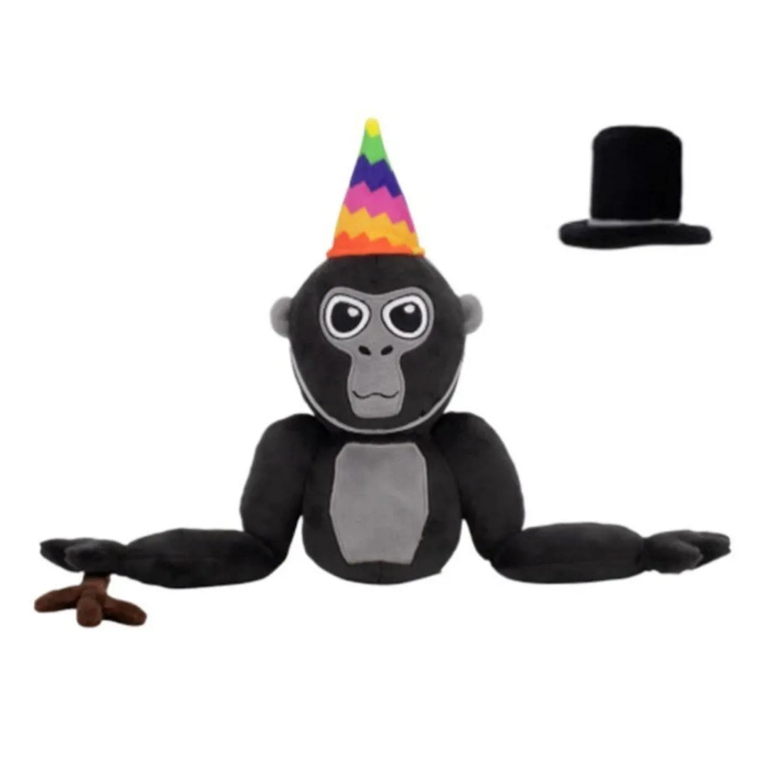 Plüsch-Gorilla mit Partyhut, schwarzer Zylinder, Spielzeug, Kinder, Geschenkidee, weich