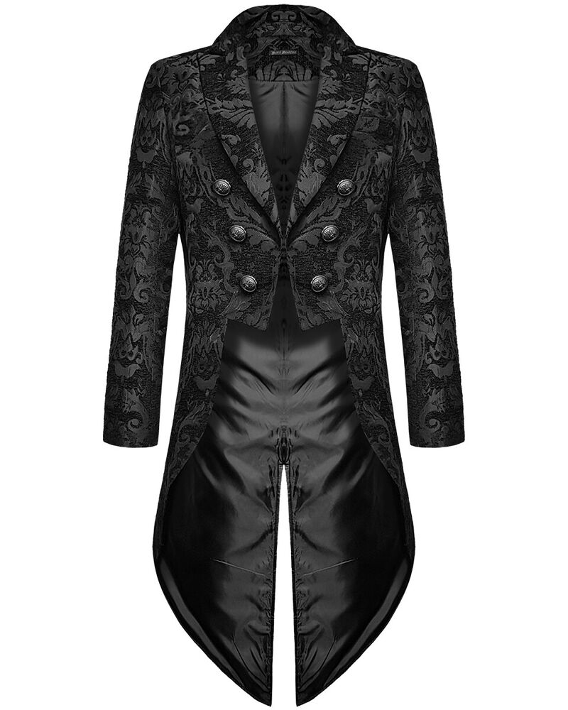 Schwarzer Gothic Steampunk Frack Herrenjacke, Brokat-Damast, Hochzeit, Devil Fashion.