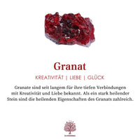 Roter Granatstein auf weißem Hintergrund, bekannt für Kreativität, Liebe und Glück.