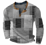 Graues Herren-Henley-Shirt mit Knopfleiste, geometrischem Muster, Langarm, Baumwolle.