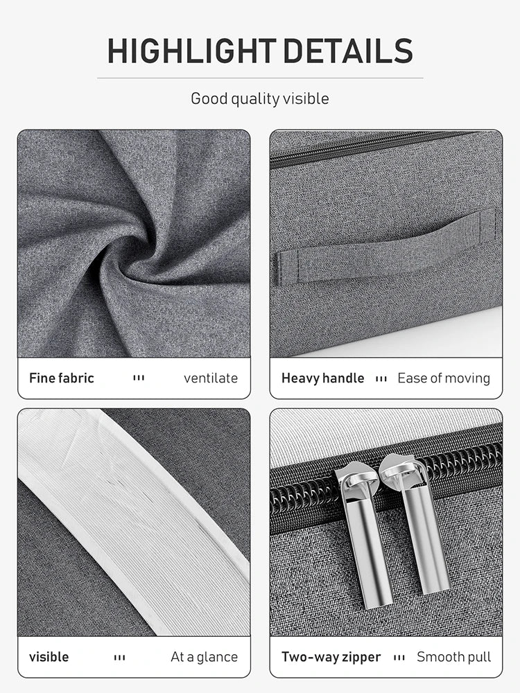 Graue Aufbewahrungstasche mit Fenster, große Kapazität, strapazierfähiger Griff, Zwei-Wege-Reißverschluss.