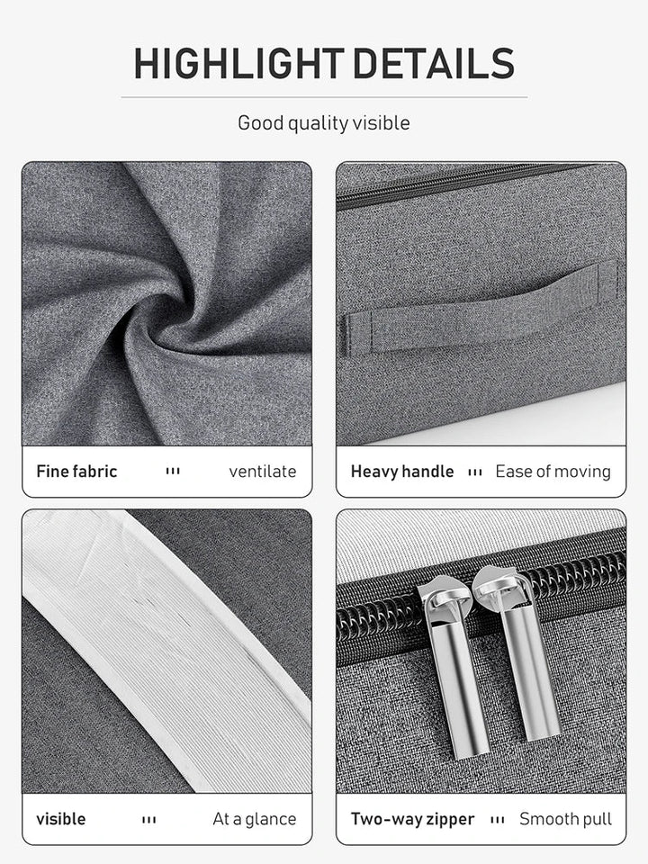 Graue Aufbewahrungstasche mit Fenster, große Kapazität, strapazierfähiger Griff, Zwei-Wege-Reißverschluss.