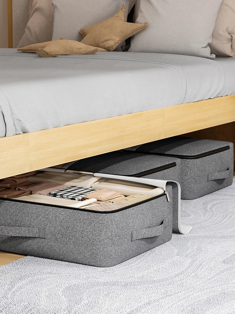 Graue Aufbewahrungstasche unter Bett, große Kapazität, Fenster, Kleidung, Quilt, Organizer.