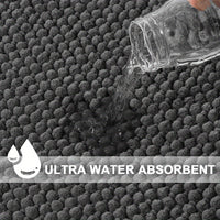 Grauer, ultra-saugfähiger Badteppich, Wasseraufnahme, rutschfest, Badezimmermatte.
