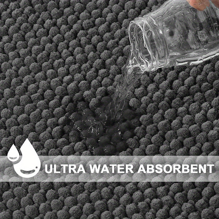 Grauer, ultra-saugfähiger Badteppich, Wasseraufnahme, rutschfest, Badezimmermatte.
