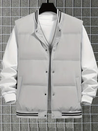 Graue Herren-Bomberjacke, gesteppt, mit schwarzen Streifen, modisch, warm, Winterbekleidung.