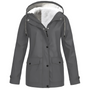 Graue Damenjacke mit Kapuze, wasserdicht, Fleece-Innenfutter, Outdoor-Bekleidung.