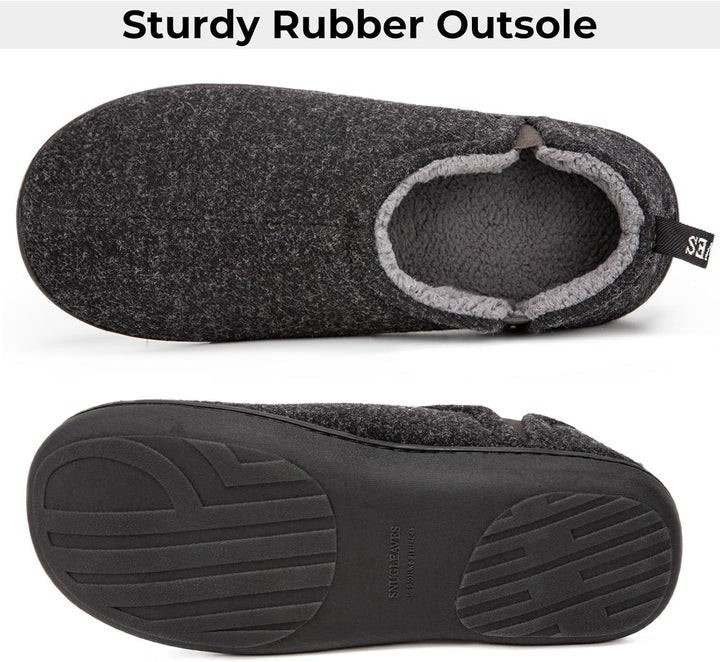 Grauer Filz-Hausschuh mit robuster Gummisohle, warmes Futter, rutschfest, bequem.
