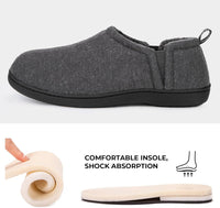 Grauer Filz-Hausschuh mit schwarzer Sohle, bequeme Einlegesohle, stoßdämpfend.