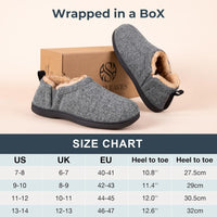 Graue Filzhausschuhe mit Fellfutter, rutschfeste Sohle, bequeme Herrenpantoffeln, Größe EU 40-46.