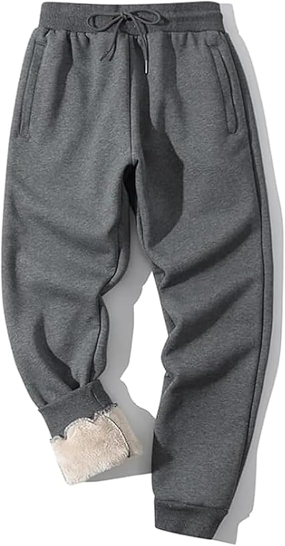 Graue Jogginghose mit Kordelzug, Fleece-Futter, Taschen, Herrenmode, bequem, warm.