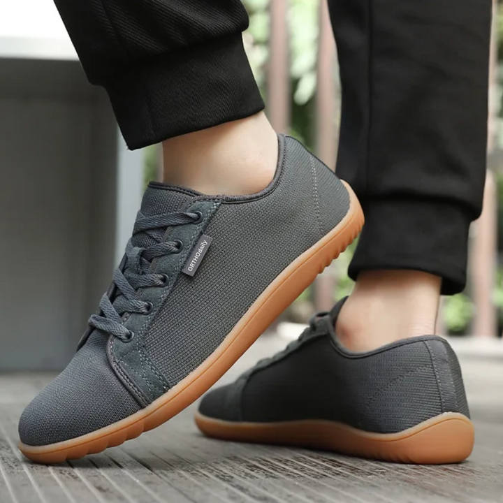 Graue Barfußschuhe mit Gummisohle, atmungsaktiv, für Damen und Herren, ideal für Outdoor-Aktivitäten.