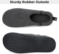 Graue Hausschuhe mit robuster Gummisohle, warmes Futter, rutschfest, bequem, Herrenmode.