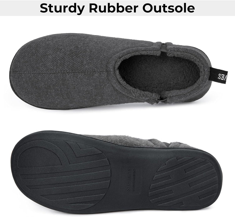 Graue Hausschuhe mit robuster Gummisohle, warmes Futter, rutschfest, bequem, Herrenmode.
