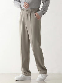 Herrenhose beige, gerade geschnitten, Polyester, lässig, elastischer Bund, modisch, bequem.