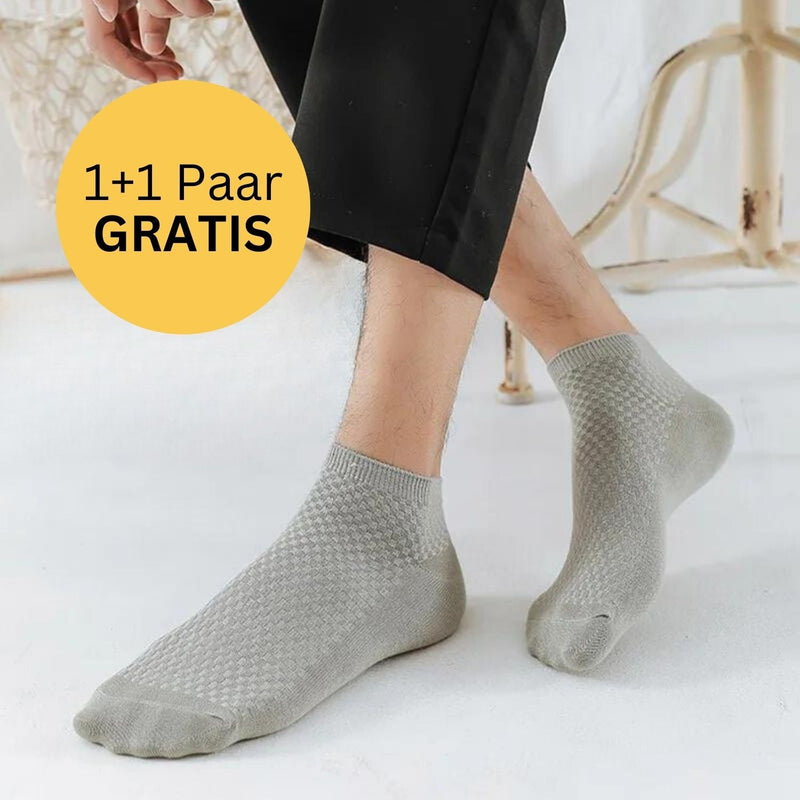 Graue Herren-Sneaker-Socken, atmungsaktiv, Baumwolle, 1+1 Paar gratis Angebot.