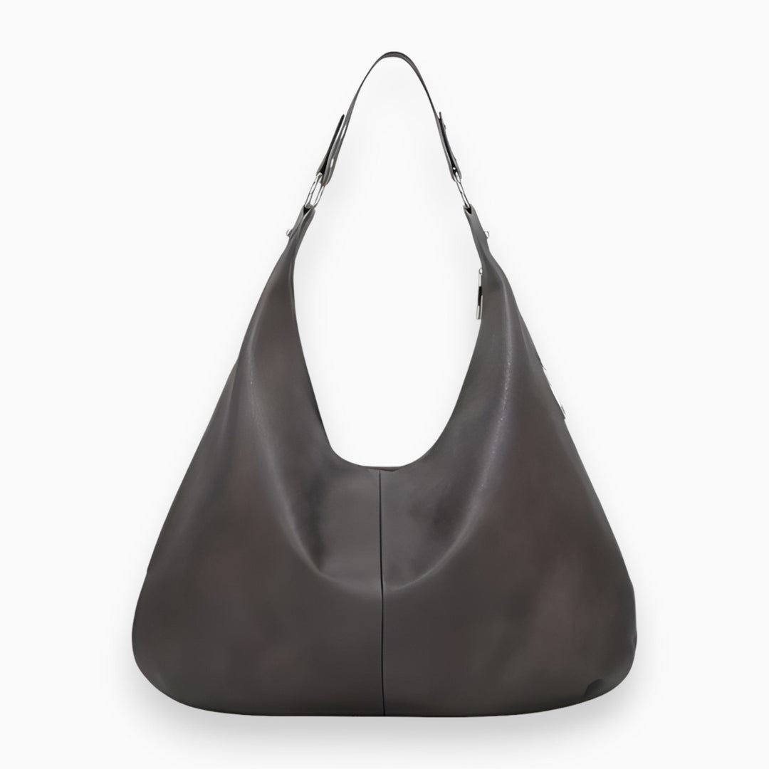 Graue Lederhandtasche, modisch, geräumig, ideal für den Alltag, Damenaccessoire.