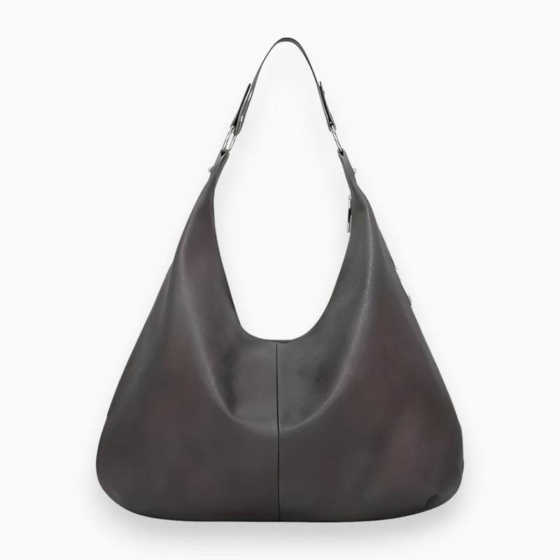 Graue Lederhandtasche, modisch, geräumig, ideal für den Alltag, Damenaccessoire.