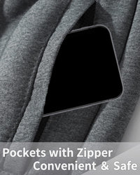 Grauer Hoodie mit Reißverschlusstasche, Smartphone, bequem, sicher, Freizeitkleidung.