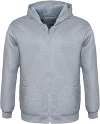 Grauer Kapuzenpullover aus Fleece, Reißverschluss, warm, Herrenmode, Winterkleidung.