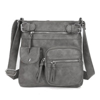 Graue Damen-Crossbody-Tasche, PU-Leder, multifunktional, modisch, mit Reißverschlusstaschen.