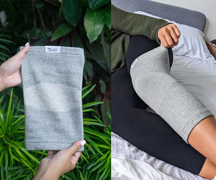 Graue Bambus-Knieschoner, atmungsaktiv, für Schmerzlinderung und Unterstützung beim Sport.