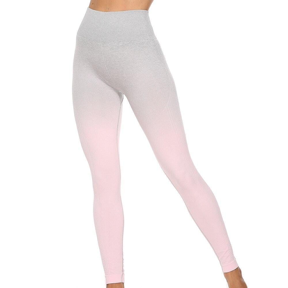 Damen Sport-Leggings, grau-rosa, nahtlos, hohe Taille, Fitness, Yoga, elastisch.