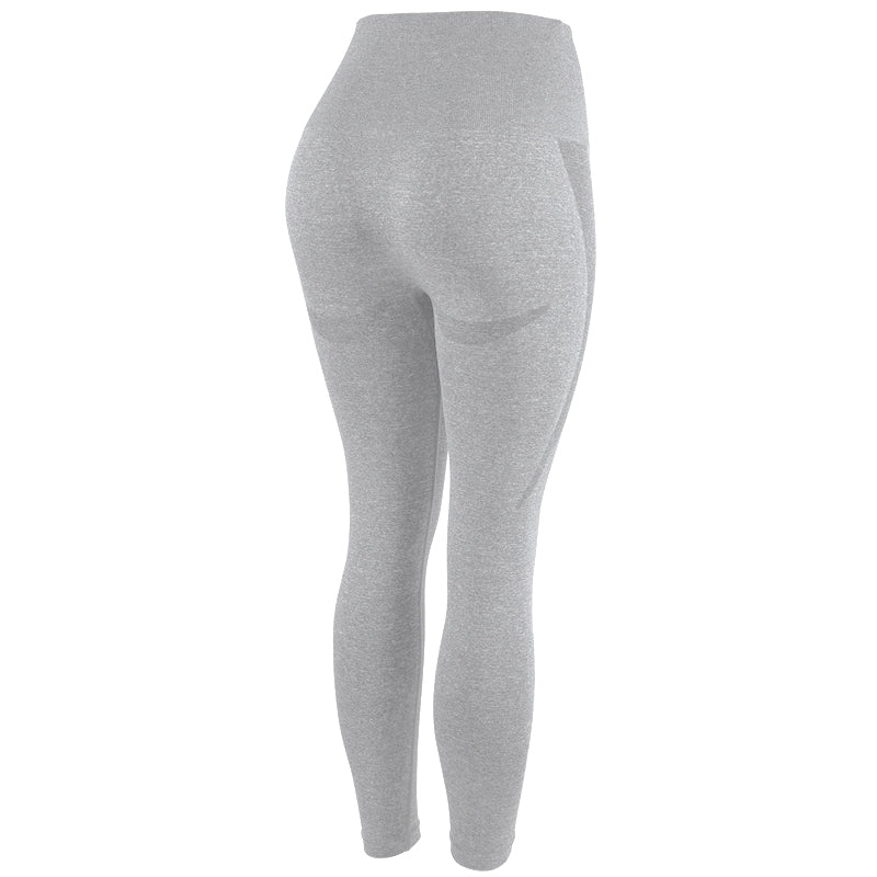 Graue nahtlose Damen-Leggings, hohe Taille, elastisch, Sportbekleidung, Fitnessmode.