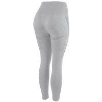 Graue nahtlose Damen-Leggings, hohe Taille, elastisch, Sportbekleidung, Fitnessmode.