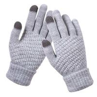 Graue gestrickte Touchscreen-Handschuhe mit rutschfestem Muster für Winter, Unisex.