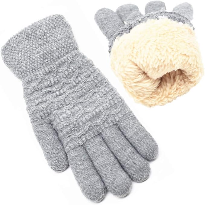 Graue Strickhandschuhe mit Fleecefutter, warm, wintertauglich, für Damen und Herren.