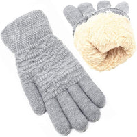 Graue Strickhandschuhe mit Fleecefutter, warm, wintertauglich, für Damen und Herren.