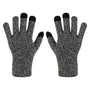 Graue Strickhandschuhe mit schwarzen Fingerspitzen, Touchscreen-kompatibel, Wintermode.