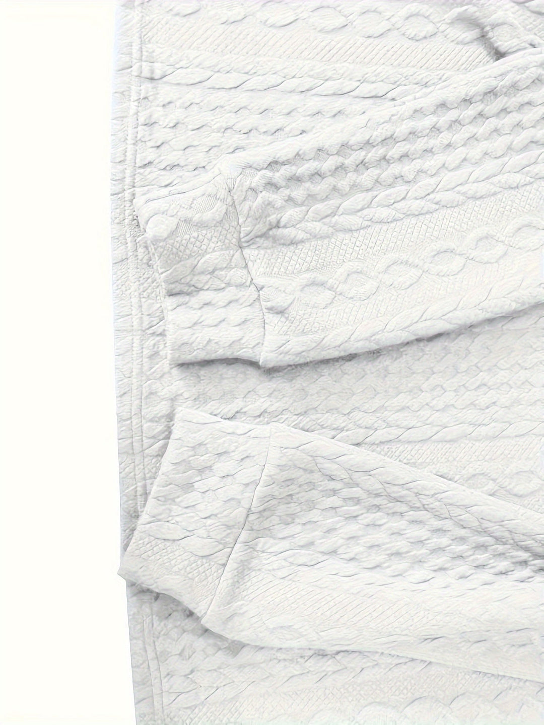 Weiße Strickdecke mit Zopfmuster, weiche Baumwolle, gemütlich, dekorativ, Wohnzimmerdecke.