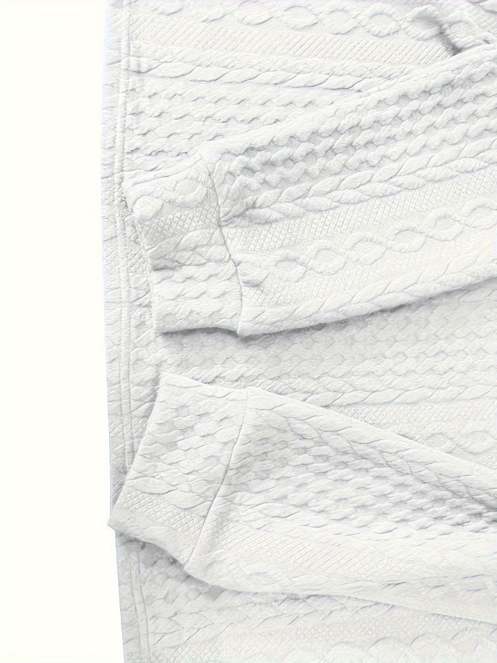 Weiße Strickdecke mit Zopfmuster, weiche Baumwolle, gemütlich, dekorativ, Wohnzimmerdecke.