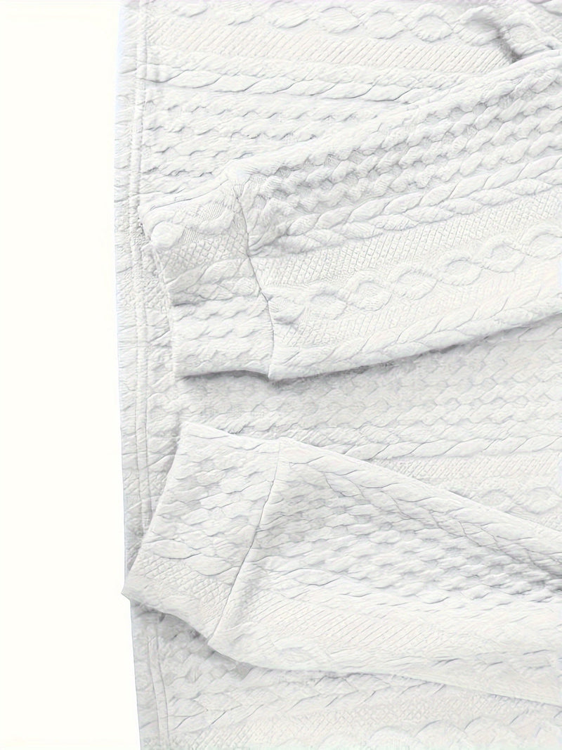 Weiße Strickdecke mit Zopfmuster, weiche Baumwolle, gemütlich, dekorativ, Wohnzimmerdecke.