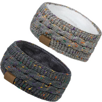 Graues Strick-Stirnband mit Fleece-Futter, warm, winterfest, modisch, Damenaccessoire.