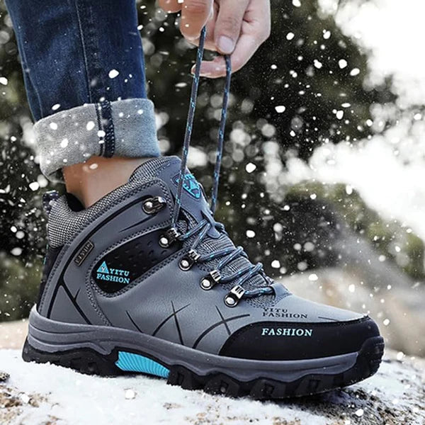 Grauer wasserdichter Wanderschuh, Herren, robust, rutschfest, Outdoor, Schnee, Mode.