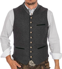 Graue Herren-Trachtenweste aus Wolle, traditionelles Design, Knöpfe, Oktoberfest-Mode.